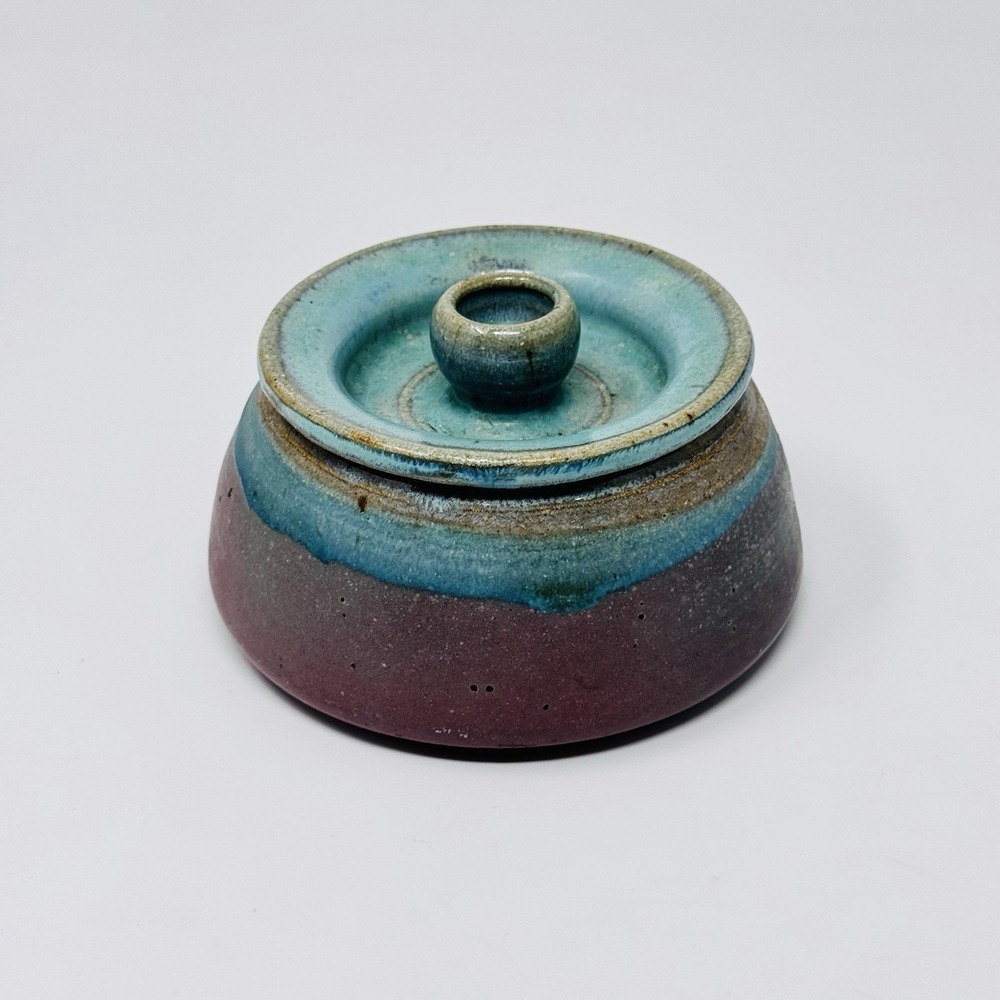 Signed Studio Pottery Lidded Jar Blue Purple Handmade Ceramic Vessel Marsha 98